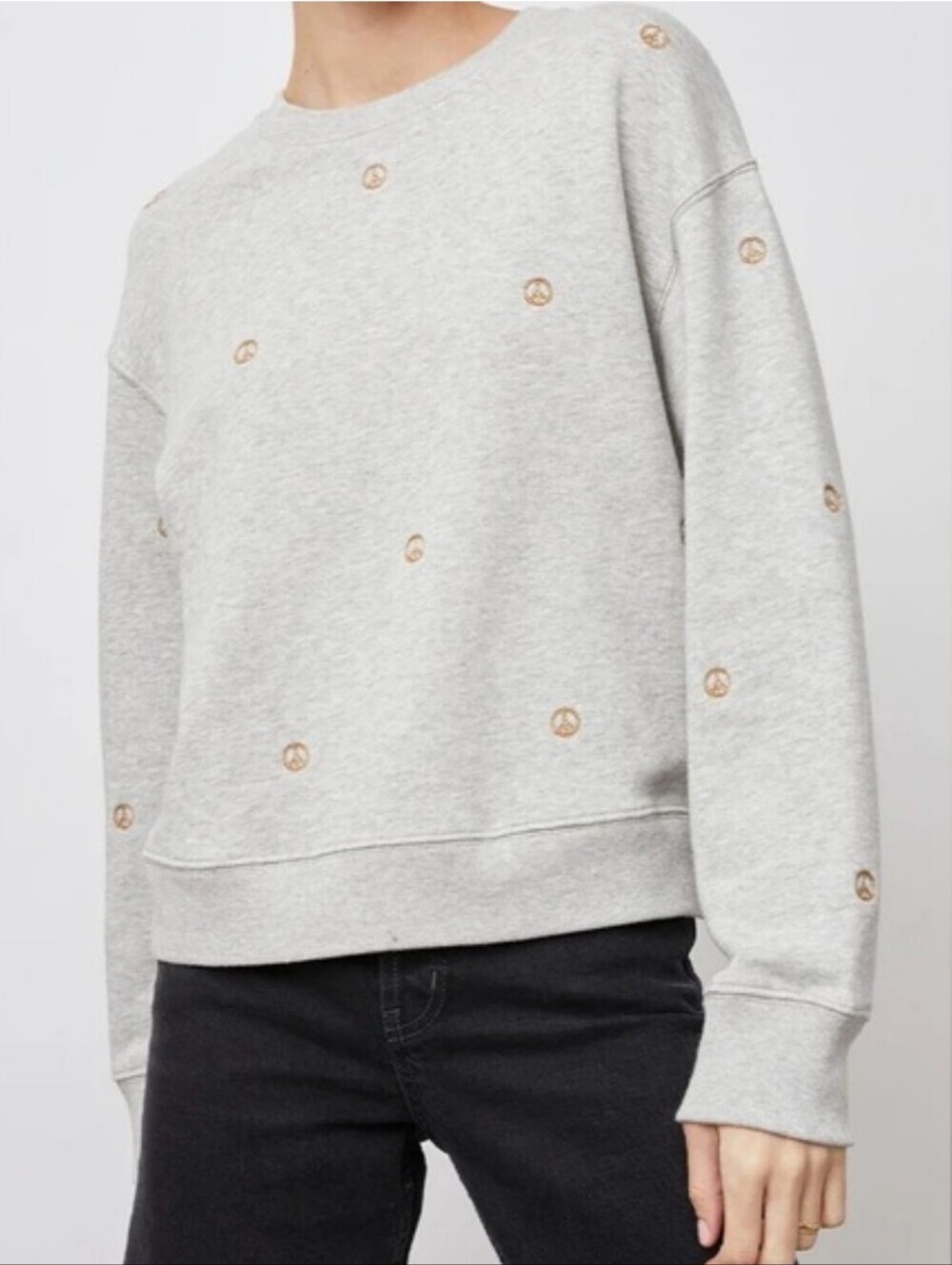 Rails Ramona Embroidered Peace Sign Crewneck Sweatshirt Heather Grey Size Large - Picture 2 of 11
